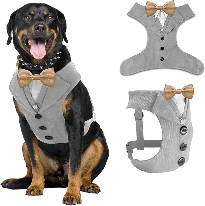 AVERYDAY Dog Tuxedo for Wedding Outfit, Dog Suit and Tie Costumes for Birthday, Halloween, Cosplay, Christmas Party, Pet Formal Wear with Bowtie, Tux for Medium Large Dogs, Bulldog, Labrador, Husky