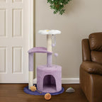 Cat Tree, 33" Multi-Level Cloud Cat Tree Tower with Cozy Padded Bed & Large Condo for All Sized Cats, Featuring Scratching Posts, Viewing Perch & Toys, Stable Small Cat Tower (Green)