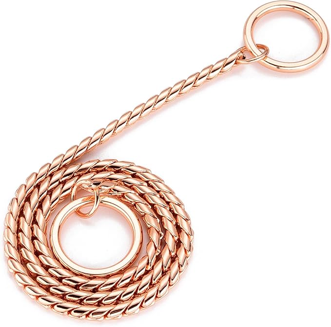 Mogoko Stainless Steel Dog Choke Chain Collar, Puppy Metal Snake Chain Pet Show Slip Collar Choker for Training Walking (Rose Gold;16.0"*3.0mm)
