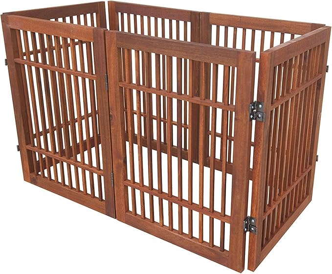 Urnporium Pet Dog Gate Freestanding, Strong Durable Folding Wooden Fence, Portable Acacia Hardwood Safety Barrier for Indoor & Outdoor Use (Brown Pet Gate, 6 Panel 24" Tall)