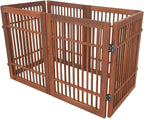 Urnporium Pet Dog Gate Freestanding, Strong Durable Folding Wooden Fence, Portable Acacia Hardwood Safety Barrier for Indoor & Outdoor Use (Brown Pet Gate, 6 Panel 24" Tall)