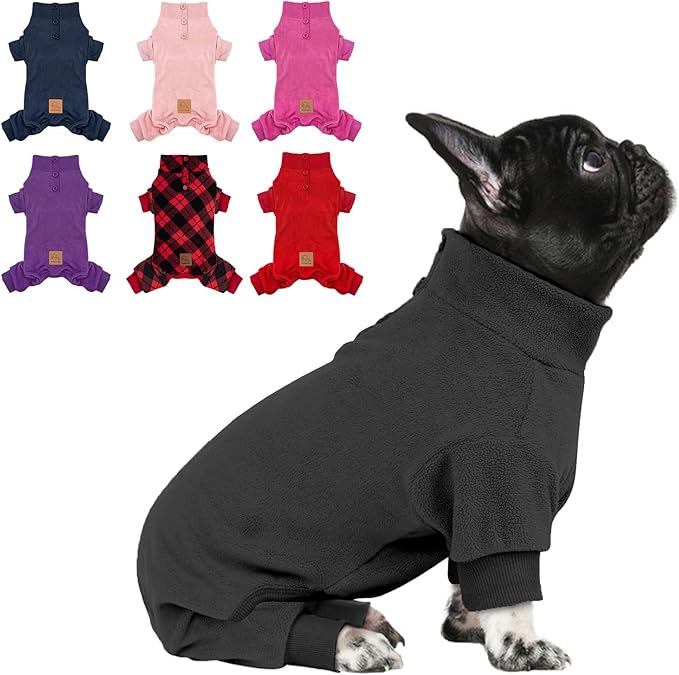 cyeollo Small Dog Pajamas, Fleece Dog Pjs Thermal Doggie Onesie Soft Stretchy Doggie Sweater Pet Jammies Clothes for Puppy Dogs Female & Male, Dark Grey S