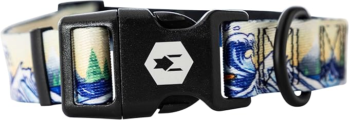 Wolfgang Heavy Duty, Adjustable Dog Collar with Quick Release Nylon Buckle for Walking & Training, MountainWave Print, Large