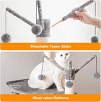 HOOBRO Cat Tree with Litter Box Enclosure, 27.6" L x 18.9" W x 52" H, All-in-One Wooden Cat Tower, Cat Furniture for Indoor Cats, Cat Condo with Hammock, Detachable Teaser Sticks, Greige BG14MZ03