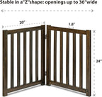 LZRS 2-Panel Wooden Free Standing Foldable Dog Gate Indoor – Solid Hardwood 24" High, Step-Over Safety Pet Gate for Doorways, Stairs & Small Spaces - Indoor Use, Walnut