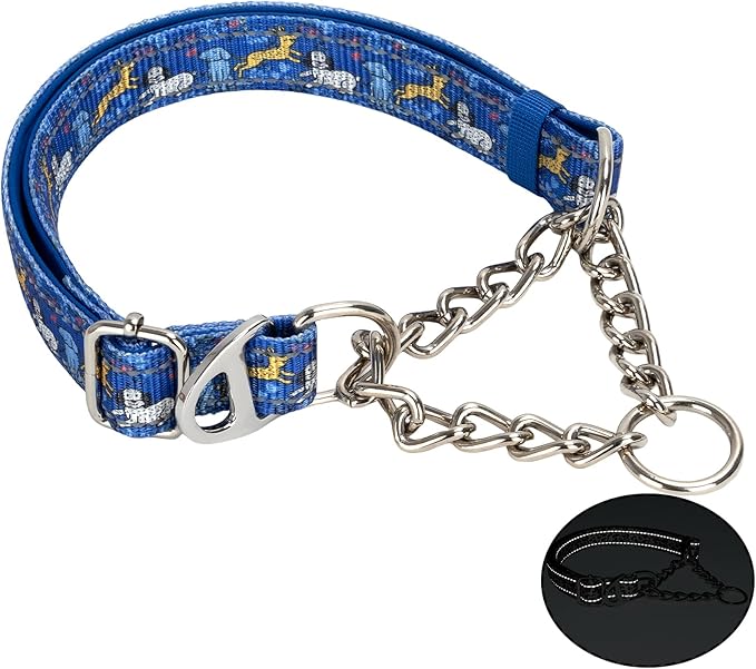 Reflective Martingale Dog Collar - Cartoon Pattern Adjustable No-Pull Training Collar with Safe Choke Chain Design for Medium, Large & XL Dogs(Cartoon L)