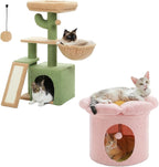 PETEPELA Cactus Cat Tree for Indoor Cats, 32'' Small Cat Tower+Cat Beds for Indoor Cats with Removable Flower Cat Bed