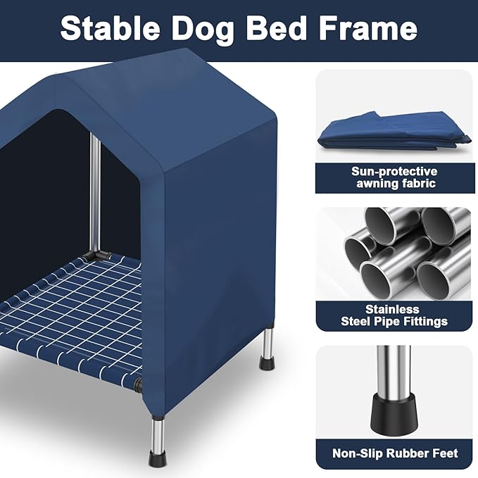 2 in 1 Elevated Dog House - Rainproof Dog Tent Cat House, Dog Sunshade Tent, Pet House - Ventilated Elevated Floor, Raised Pet Shelter for Small