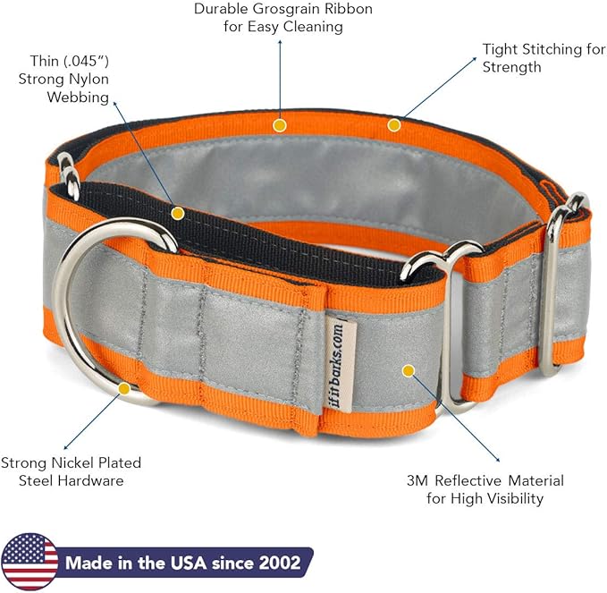 If It Barks - 1.5" Reflective Martingale Collar for Dogs - Adjustable - Made in USA - Strong, Durable, and Comfy - Ideal for Training - Suitable for Most Breeds - Medium, Orange