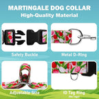 Martingale Collar for Dogs with Buckle Floral No Pull Adjustable Nylon Limited Slip Training Dog Collars (Pink Tulip, Small)