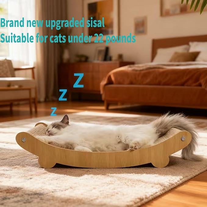 Sisal Cat Scratcher Bed for Indoor Cats Hammock for Scratching Pad Cat Chair Nartural Sisal Scratch Post for Cats Scratcher Lounge, Wooden Cat Furniture