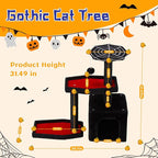 Black Cat Tree, 31 Inches Gothic Cat Tower, Cat Houses for Indoor Cats with Coffin Bed, Spacious Cat Condo, Scratching Posts for Kittens and Cats