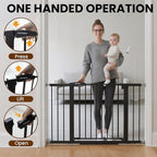 29.7-46" Extra Wide Baby Gate for Stairs, Pressure Mounted Dog Gate Indoor for Doorways, Auto Close Pet Gate with Walk Thru Door, Double Lock Child Safety Gate for Kids and Pet, No-Trip Design