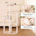 59" Modern Cat Tree Multi-Level Large Cat Tower Heavy Duty Wooden Cat Tree with Hammock,Cotton Scratching Post and Washable Cushions