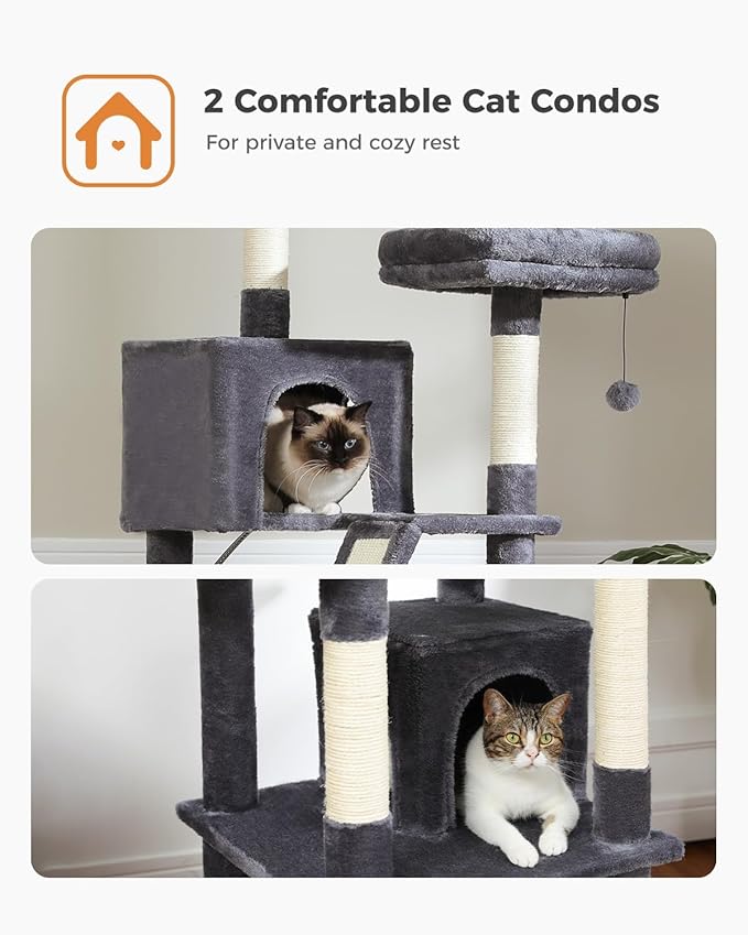 Tall Cat Tree 70.9"- Cat Tower with 6 Scratching Posts, Multi-Level Climbing Tower with 2 Condos, 2 Scratching Boards, 2 Top Beds & Hammock for Indoor Large Medium&Small Cats, Dark Gray
