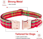 Tunkoo Dog Collar Christmas Shiny Plaid with Bow Tie, Rose Gold Metal Buckle Durable Adjustable Dog Collars - for Small Medium Large Festive Pets Collar, S