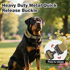 Joytale Tactical Dog Collar for Large Dogs with Control Handle, Heavy Duty Military Training Collar for Power Breeds, AirTag Holder Case, Quick Release Metal Buckle, Soft Padded, L, Khaki