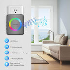 TECKNET Wireless Doorbell with 2 Buttons & 1 Receiver, IP65 Waterproof Doorbells for home, 1300ft Operating Range, 60 Melodies & 5 Volume Levels of 0-120 dB, RGB Light for Hearing Impaired