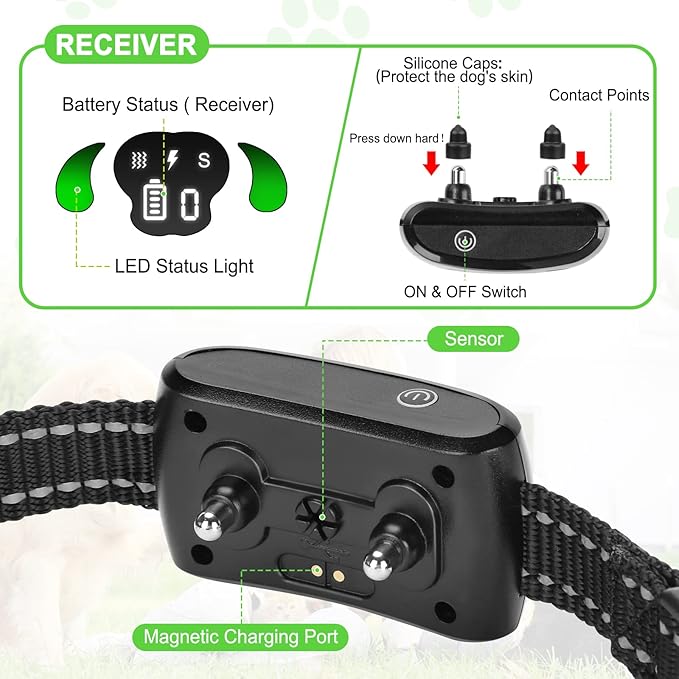 Dog Training Collar with 4 Training Modes - Dog Bark Collar with Mini Remote - Dog Shock Collar for Indoor & Outdoor, Shock Collar for Large Dog Medium Dog & Small Dog (10~120 lbs)