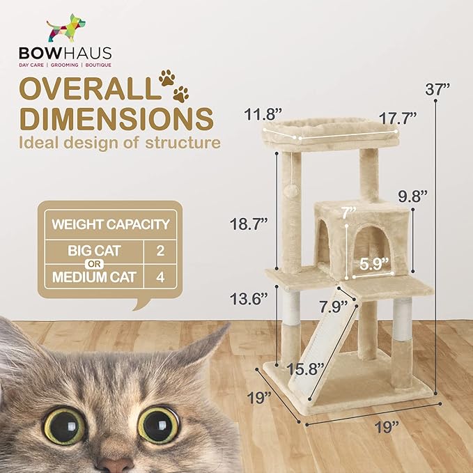 Tall Cat Tree for Indoor Large Cats or Kittens, Multi-Level Cat Activity Tree with Scratching Posts, Hammock, Cat Cave Condo, Modern Cute Small Cat Climbing Tower with Widened Perch