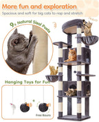 Taoqimiao 73 Inch Cat Tree XXL, Cat Tower for Indoor Cats, Large Cat Tree for Big Cats, Enlarged Platform, 2 Spacious Cat Condos, 9 Scratching Posts, 2 Cozy Baskets, F30G Smoky Gray