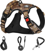 NESTROAD No Pull Dog Harness,Adjustable Oxford Dog Vest Harness with Leash,Reflective No-Choke Pet Harness with Easy Control Soft Handle for Medium Dogs(Medium,Dark Brown)