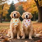 Thanksgiving Dog Bandanas 2-Pack for Large to X-Large Dogs - Reversible Pumpkins & Fall Leaves Print Scarf, Cozy Pet Family Gatherings Accessories