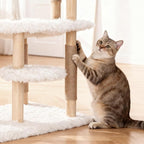Modern Multi-Level Cat Tree Tower for Indoor Cats, 70" Tall Natural Solid Wooden Cat Tower with Sisal Scratching Post, Luxury Cat Furniture with Swing Hammock for Cat Households White