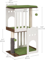 FourFurPets 43.7in 3-Tier Modern Cat Tree Tower Condo, Cat Scratch Posts for Indoor Cats, Big Plate, Two 19.7in Full Sisal Scratching Posts, White