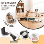 Raised Ceramic Dog Bowl Set - Elevated Double Dishes with Stainless Steel Stand - Food and Water Bowls for Small Dogs and Indoor Cats - Each Holds 1.6 Cups (10.8 fl oz) - Grey
