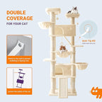 Allewie 81 Inches Tall Cat Tree/Multi-Level Large Climbing Tree House and Towers for Big Feline/Condo and Hammock/Scratching Post/Wide Base/Beige