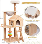 Cat Tree, Wood Cat Tree Tower for Indoor Cats, 47.3" Modern Cat Tower with Sisal-Covered Scratching Posts and Top Perch，Cat Condo with Acrylic Hammock for Small Large Cats