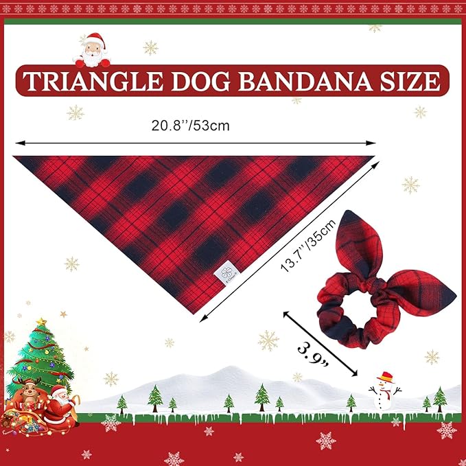 E-Clover Red Plaid Dog Kerchief Bandana Triangle Scarf Bibs for Small Dog Puppy Boy Pet Owner Mom Gifts