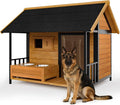 Dog House with Dog Bowls Stand, Large Outdoor Dog House Kennel, Easy to Install, Design with Weatherproof Roof and All-Around Iron Frame for Outside Small Medium Large Breed Dogs(Brown)