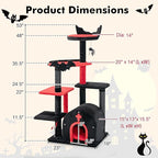 PETSITE Gothic Cat Tree, 53 Inch Multi-Level Cat Tower with Scratching Posts, Cat Bed, Arch-Shaped Condo, Pompom and Spring Balls, Goth Cat Tree for Indoor Cats Large