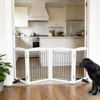 Dog Fence Indoor,Dog Gate Indoor for Doorway pet gate -4-Panel Freestanding, Hallways, House or Stairs -80x24-Inch Retractable Foldable Expandable Wood Pet by SFJC (White)