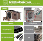 GUTINNEEN Heated Dog House Outdoor with Proch Weatherproof Dog Kennel with Heating Pad Anti-Chewing Iron Frame Dog Shelter for Small Medium Dogs(Dark Brown)