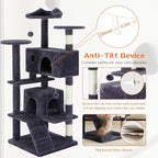 Sweetcrispy 54 Inch Cat Tree Tower, Multi-Level Tower with Cat Scratching Post, Indoor Cat Condo with Climbing Ladder, Plush Toy, Play House for Cat, Dark Grey
