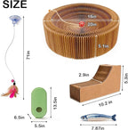 Collapsible Round Cat Scratcher Lounge Bed,Accordion Cardboard Scratching Board for Indoor Large Cats, Kitten Bed & Play Toy,16 inch