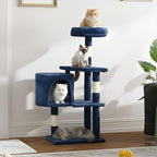 ‌Dopinmin 36" Winter Cat Tree - Plush Multi-Level Indoor Cat Tower with Sisal Scratching Posts & Ramp Plush Condo for Kittens,Navy Blue