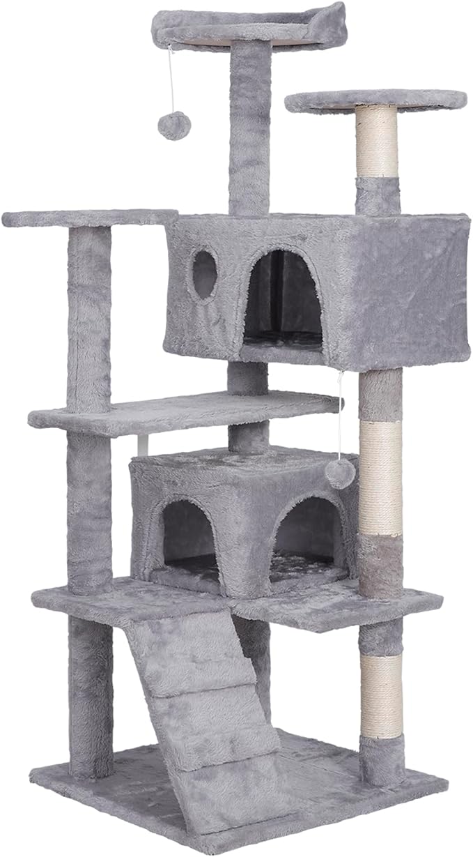 54-Inch Cat Tree Multi-Level Condo Tower Bed Furniture Kitten Play House with Scratching Posts