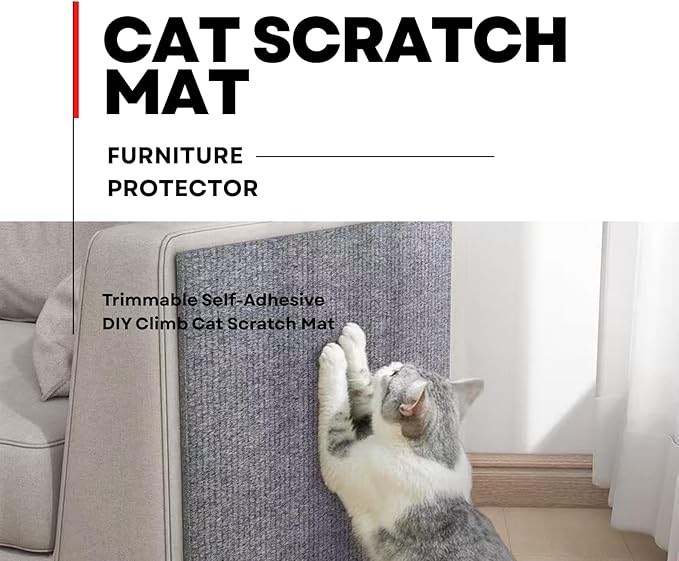 Cat Scratch Mat,Furniture Protector, 39.3"x15.8" Trimmable Self-Adhesive Cats Scratch Carpet, DIY Climb Cat Scratch Mat for Couch Furniture or Wall Protector (Cream White)