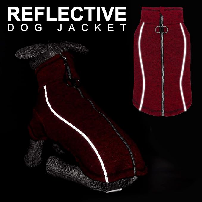 cyeollo Fleece Dog Jacket Zipper up Sweaters Reflective Small Dog Coats with D Ring Warm Sweaters Dogs Clothes for Pet Apparel