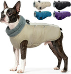IDOMIK Warm Dog Coat with Harness, Waterproof Reflective Dog Jackets for Small Medium Large Dogs, Fleece High Collar Winter Jacket with Zipper, Pet Winter Snowsuit Clothes for Cold Weather,Khaki S