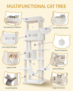 Cat Tree, 82.6" Large Cat Tower for Indoor Cats, Multi-Level Cat House with Condo, 8 Scratching Posts, Hammock, 4 Pom Poms, White MS21018WT