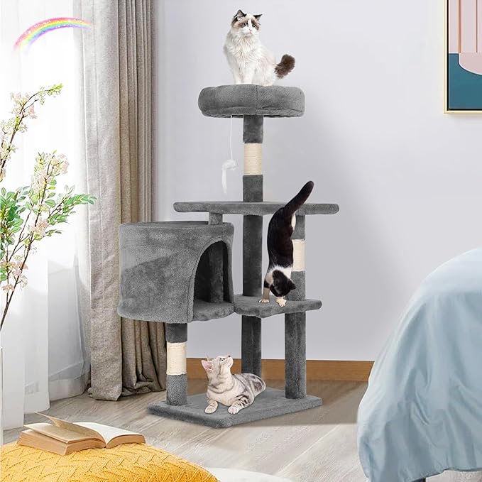 Cat Tree 36 Inch Cat Tower for Indoor Cats with Scratching Post,Padded Perch,Hanging Toys for Kittens & Adult Cats,Beige (Light Gray)