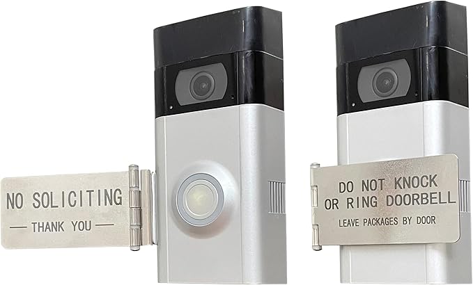 Front Door No Soliciting Sign & Do Not Knock Or Ring Doorbell Sign - Easy to Install on Doorbells - Prevents the Doorbell From Ringing While Napping or at Work (Silver - Left Side Mount)