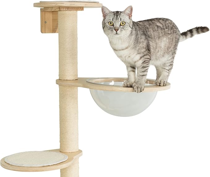 Trixie Mateo Wall Mounted Cat Tree – Jute & Plush Wall System with Hammock, Condo & Platforms – Compact Cat Furniture for Indoor Cats – Natural/White, 25.59" x 21.65" x 54.33"
