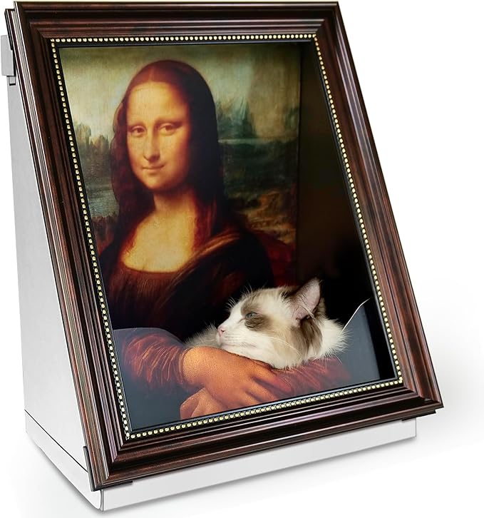 Mona Lisa Cat Bed Painting Cat Scratcher Bed CartBoard Cat House for Indoor Cats Half-Surround Design W/Horizontal Cat Scratcher Scratching Board W/Catnip(Mona Lisa, Frame Pre-Taped)