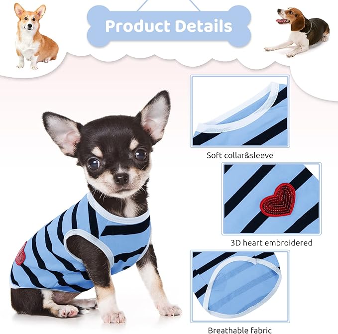 Pet Dog Striped T-Shirt Dogs Cats Cotton Vest Spring Summer Pet Apparel Tee Shirt Suitable for Small and Medium Large Pets French Bulldog Bichon